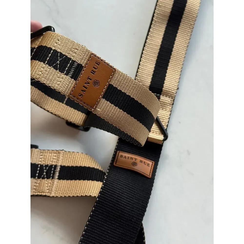 Saint Rue Matching Dog Collar & Leash Set Tan Black Stripe Adjustable